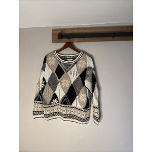 Vintage Handknit New York Style Sweater Ramie Cotton Snowflake Women's Medium